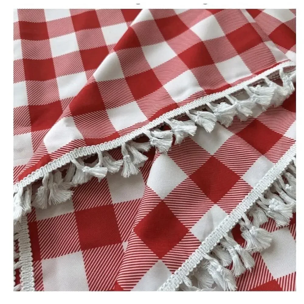 Tassel Checkered 58x102 Inch Long Rectangle Plaid Tablecloth, Waterproof